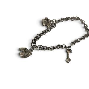 Vintage Dog Charm Bracelet Silver Tone Doghouse Bone Paw Print Pet Lover
